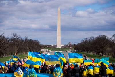 A pro-Ukraine rally at the Lincoln Memorial in Washington. EPA