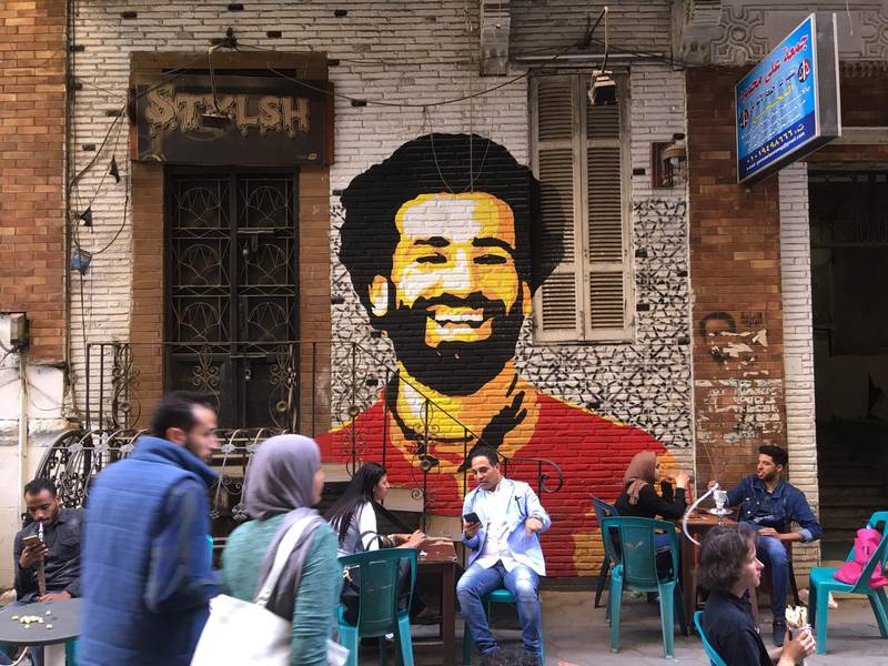 A cafe in downtown Cairo with a mural depicting Egyptian striker Mohamed Salah. AFP