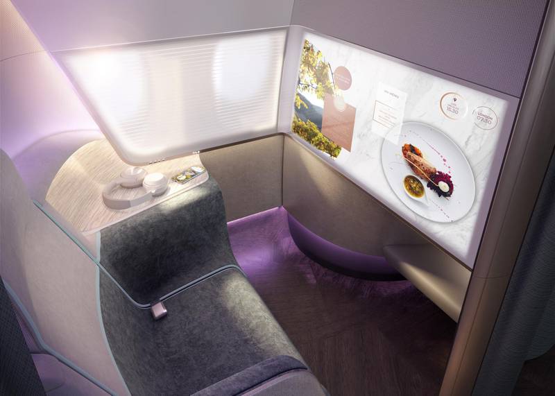 The Pure Skies Room will feature an in-flight entertainment system that can be fully synchronised with the passenger’s own devices. Courtesy PriestmanGoode