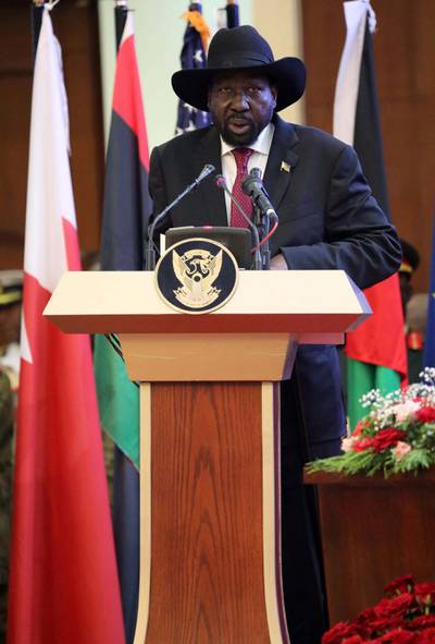 President of South Sudan, Salva Kiir Mayardit addresses the audience during the ceremony for the signing of the power sharing agreement between Sudan's military council and the opposition, in Khartoum, Sudan, 17 August 2019. EPA/MORWAN ALI  EPA-EFE/MORWAN ALI