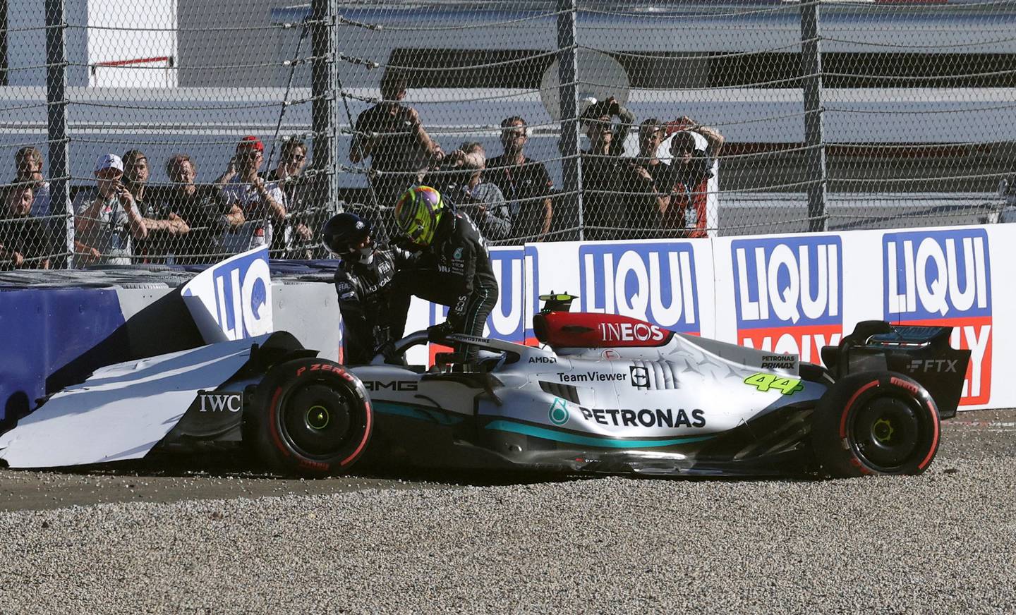 Lewis Hamilton after crashing during qualifying. Reuters