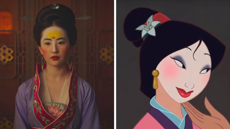There are plenty of similarities in the finished looks, when Mulan is ready to meet the matchmaker. Courtesy Disney 