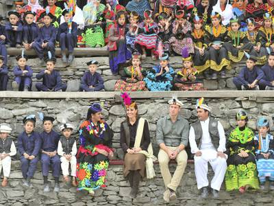 CHITRAL, PAKISTAN - OCTOBER 16: Prince William, Duke of Cambridge and Catherine, Duchess of Cambridge visit a settlement of the Kalash people, to learn more about their culture and unique heritage, on October 16, 2019 in Chitral, Pakistan. Their Royal Highnesses The Duke and Duchess of Cambridge are on a visit of Pakistan between 14-18th October at the request of the Foreign and Commonwealth Office. (Photo by Samir Hussein - Pool/Getty Images)