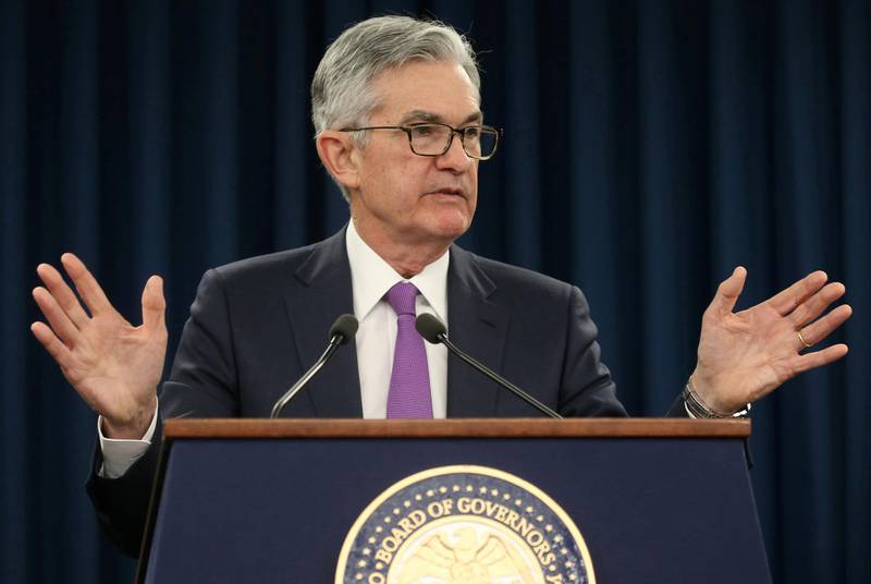 FILE PHOTO: Federal Reserve Chairman Jerome Powell holds a press conference following a two day Federal Open Market Committee policy meeting in Washington, U.S., January 30, 2019. REUTERS/Leah Millis/File Photo
