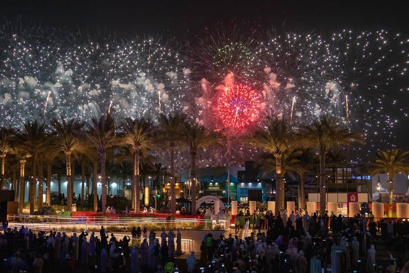 Visitors watch the fireworks display during UAE National Day at Expo 2020 Dubai. Similar shows are being planned for New Year's Eve. Photo: Expo 2020 Dubai