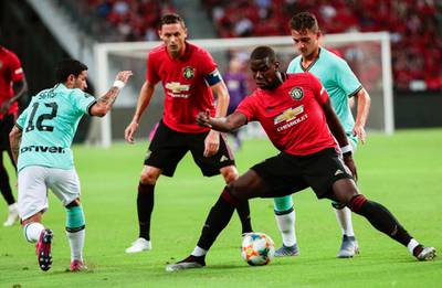 Pogba at full stretch for United. EPA
