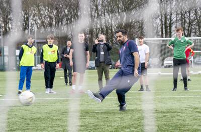 Scottish National Party leadership candidate Humza Yousaf at the launch of the 'Football for All' Spartans Community Football Academy, in Edinburgh, while on the leadership election campaign trail. PA
