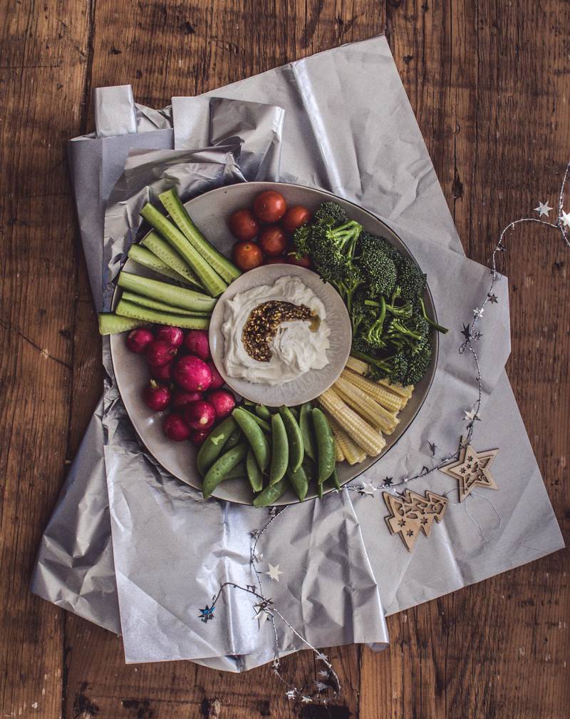 Team up a labneh and dukkah dip with lots of fresh vegetable crudités for a healthy holiday treat. Courtesy Scott Price