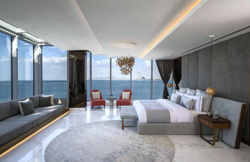 A bedroom at a penthouse on the Palm. Courtesy of Palma Holding