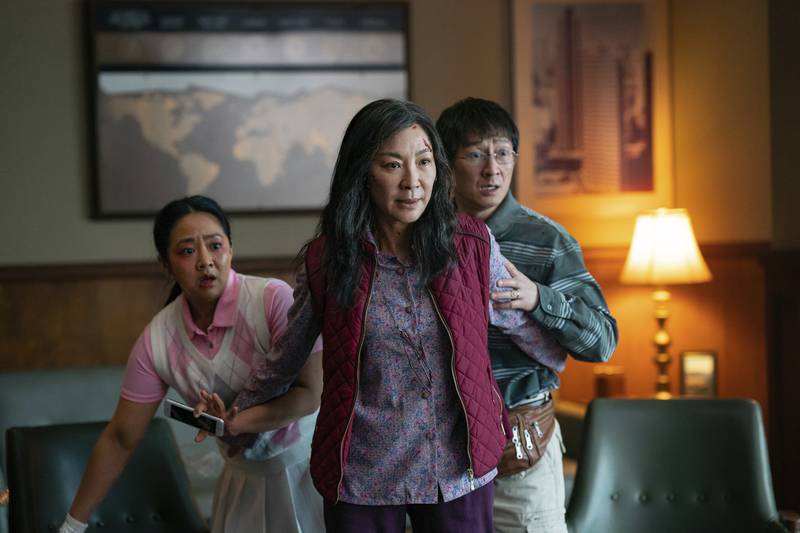 Stephanie Hsu, Michelle Yeoh and Ke Huy Quan in a scene from Everything Everywhere All At Once. The film has earned the most nominations for the Oscars 2023 with 11 nods including Best Picture. Photo: A24 Films