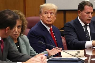 Former US president Donald Trump appears in court in New York City with members of his legal team for an arraignment on charges from his indictment by a Manhattan grand jury after an inquiry into hush money paid to an adult film actress. Reuters