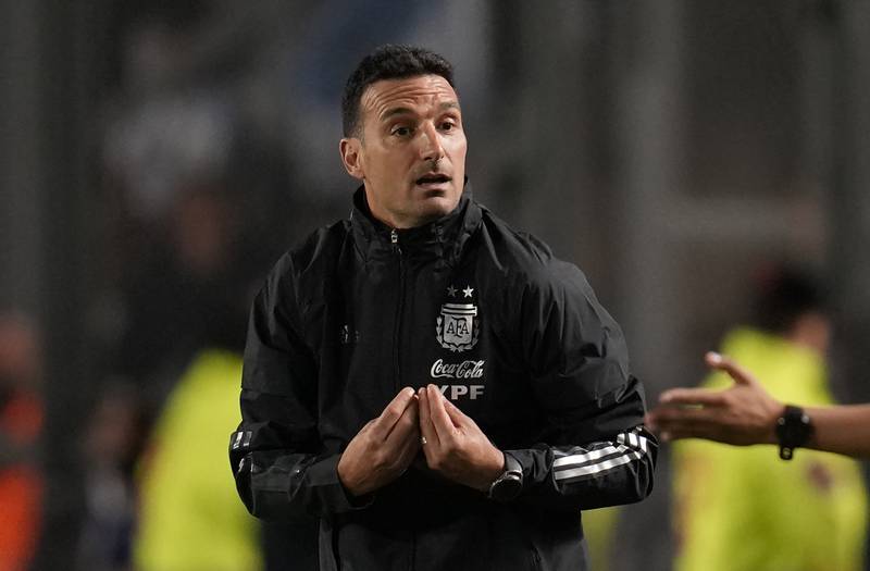 Argentina's coach Lionel Scaloni gestures. AP