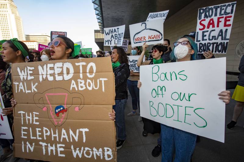 Demonstrators during an abortion rights protest outside a courthouse in Los Angeles, California.  Bloomberg