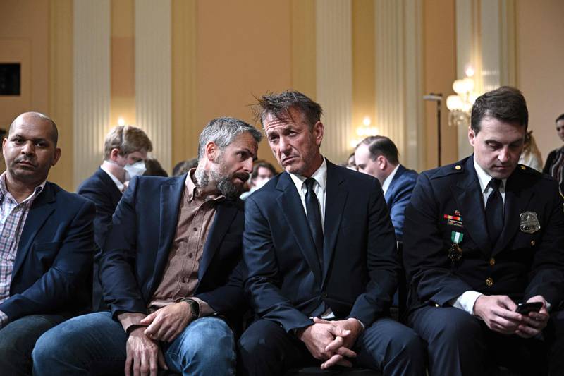 US actor Sean Penn, centre, attends the fifth hearing by the House Select Committee to Investigate the January 6 Attack on the US Capitol, in Washington, DC, on June 23, 2022.  AFP