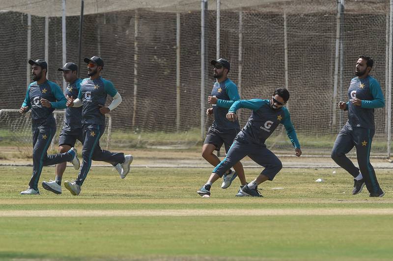 Pakistan players during training in Lahore. AFP