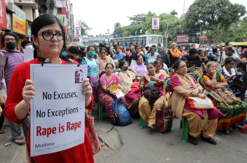 People attend a protest against violence against women in Kolkata, India. Activists participated in the campaign to condemn rape culture and demand justice for victims and their families. EPA 