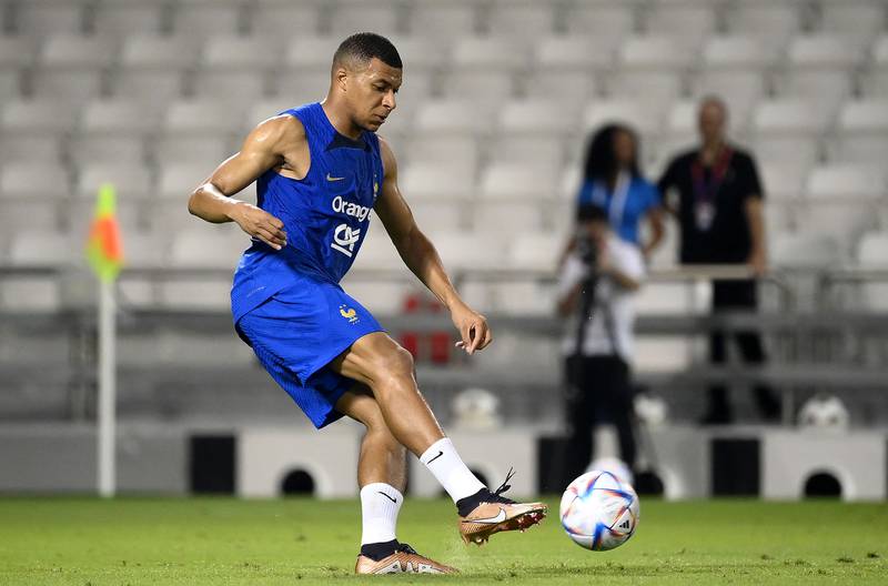 France forward Kylian Mbappe during a training session at the Jassim Bin Hamad Stadium in Doha on November 17, 2022, ahead of the 2022 Qatar World Cup. AFP
