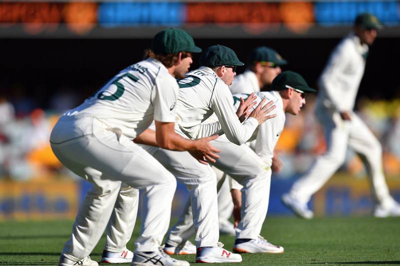Australia's slip cordon on day three of the first Test at the Gabba. AFP