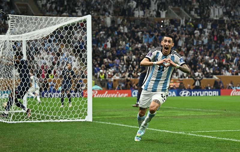 Angel Di Maria celebrates scoring Argentina's second goal. Reuters