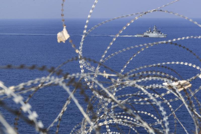 A UN task force vessel on patrols in the Mediterranean Sea, where Lebanon and Israel agreed a US-mediated sea border deal. AP