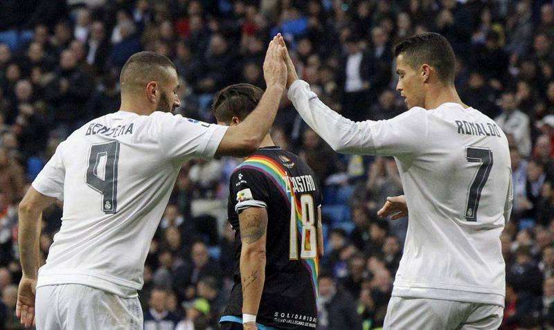 Karim Benzema, left, and Cristiano Ronaldo during their time as teammates at Real Madrid. AP Photo