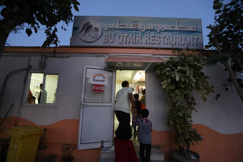 Entrance of Bu Qtair Restaurant the restaurant has operated from the portacabin for the last 25 years.