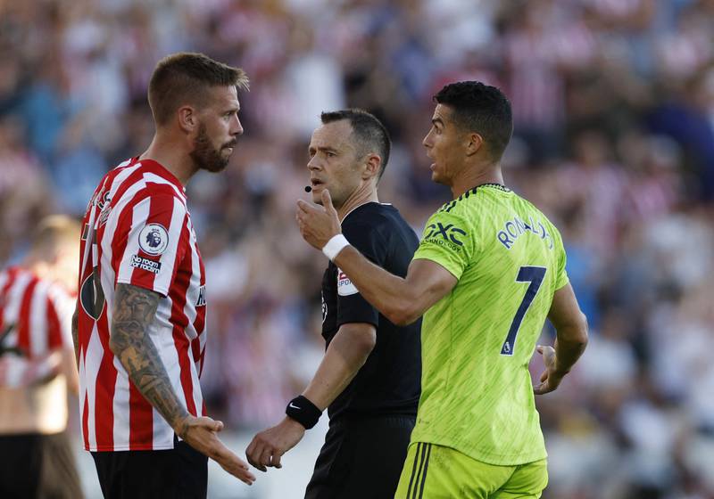 Brentford's Pontus Jansson clashes with Cristiano Ronaldo. Action Images