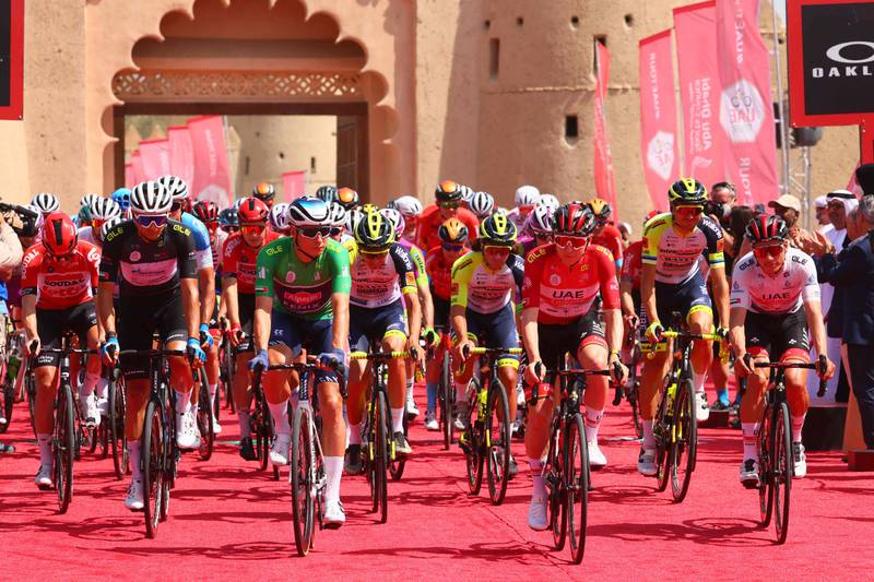 Riders compete during stage seven of the UAE Tour. AFP