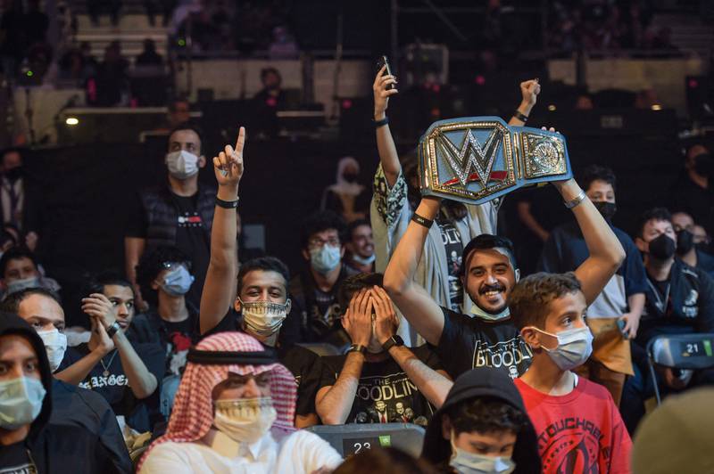 Spectators attend the 2022 WWE Elimination Chamber at the Jeddah Super Dome in Saudi Arabia on February 19. All photos: AFP