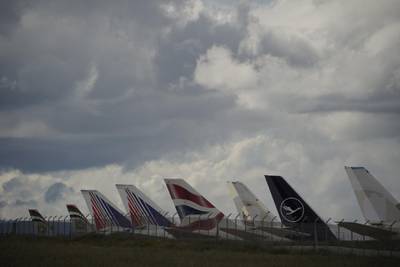 Planes stand at Teruel airport during the coronavirus outbreak, in Teruel. Reuters