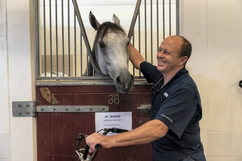 DUBAI, UNITED ARAB EMIRATES. 10 OCTOBER 2019. Champion horse racing trainer Ernst Oertel at his stables in Dubai.. (Photo: Antonie Robertson/The National) Journalist: Amith Passela. Section: Sport.