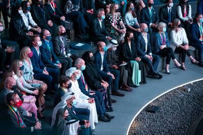 Prince William speaking in the DP World Pavilion, EXPO 2020 Dubai. Victor Besa / The National