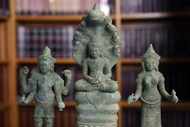 Officials announced the repatriation of 30 looted antiquities to Cambodia. AP
