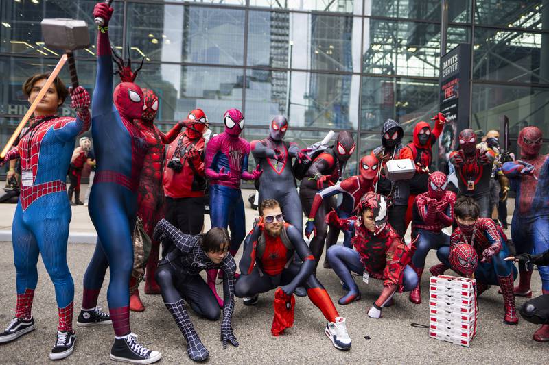A Spider-Man gathering during New York Comic Con. Charles Sykes / Invision / AP