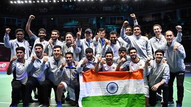 An image that illustrates this article India's badminton team creates history with Thomas Cup win