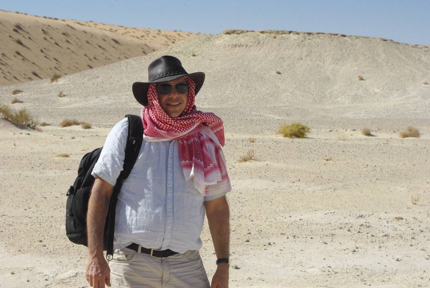 Michael Petraglia at the site of an ancient buried lake in the Nefud Desert, in the north of the Arabian peninsula.All pix courtesy of Michael Petraglia *** Local Caption ***  na14ma-focus-2.JPG