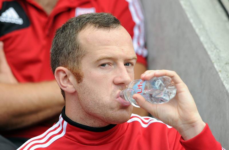 WIGAN, ENGLAND - SEPTEMBER 01:  Charlie Adam of Stoke City takes a drink on the substitute's bench prior to the Barclays Premier League match between Wigan Athletic and Stoke City at DW Stadium on September 1, 2012 in Wigan, England.  (Photo by Chris Brunskill/Getty Images) *** Local Caption ***  151104515.jpg
