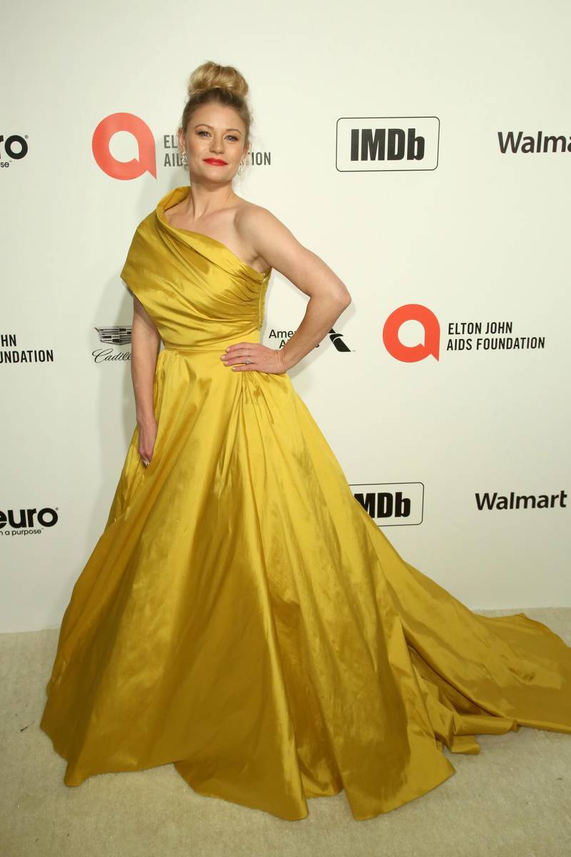 Emilie de Ravin arrives at the 2020 Elton John Aids Foundation Oscar Viewing Party on Sunday, February 9, 2020, in California. AP