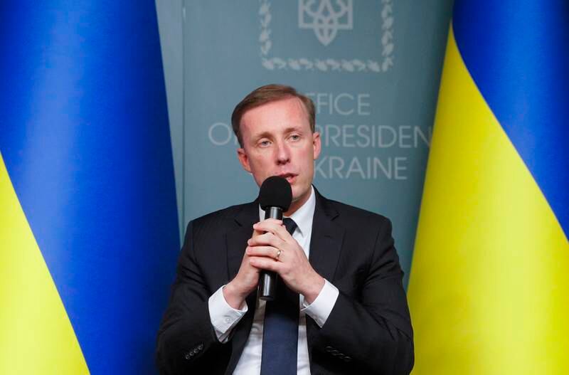 US National Security Adivser Jake Sullivan announced a new $400 military security package for Ukraine while speaking in Kyiv. EPA