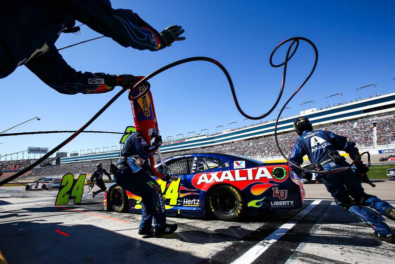 William Byron pits during a Nascar Cup Series race at the Las Vegas Motor Speedway on Sunday, February 23. AP