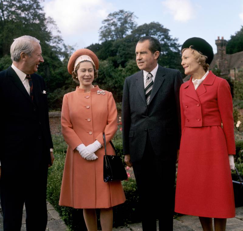 Queen Elizabeth with UK prime minister at the time Edward Heath and then-US president Richard Nixon and his wife Pat Nixon at Chequers in Buckinghamshire. PA