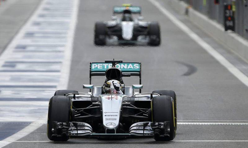 Lewis Hamilton led Mercedes-GP teammate Nico Rsoberg by 0.374 seconds in the first practice session on Friday. Luca Bruno / AP Photo