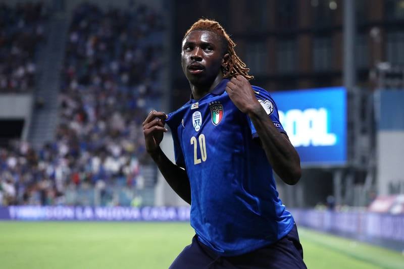 REGGIO NELL'EMILIA, ITALY - SEPTEMBER 08: Moise Kean of Italy celebrates after scoring their side's fourth goal during the 2022 FIFA World Cup Qualifier match between Italy and Lithuania at Mapei Stadium - Citta' del Tricolore on September 08, 2021 in Reggio nell'Emilia, Italy. (Photo by Marco Luzzani / Getty Images)