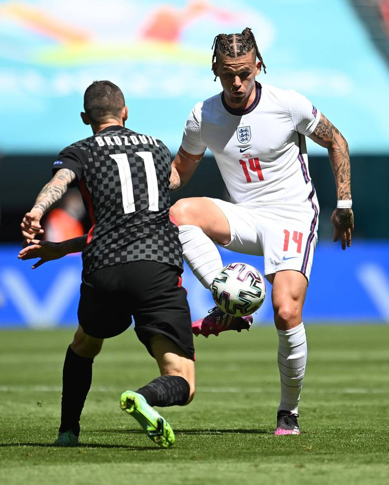 Kalvin Phillips - 8. The Leeds midfielder started well and saw an eighth minute shot through a crowded area saved as England dominated early on. Played in a more advanced role than usual and often pushed up behind Kane. Set up Sterling for the opener with a sublime pass. Passed sideways and forwards and put his body in the way of opponents. EPA