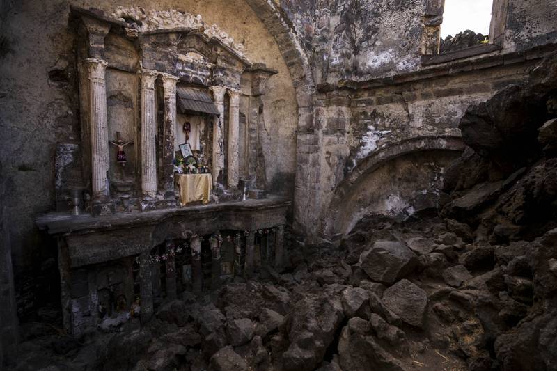 An altar in the church. The lava from Paricutin eventually covered 18.5 square kilometres