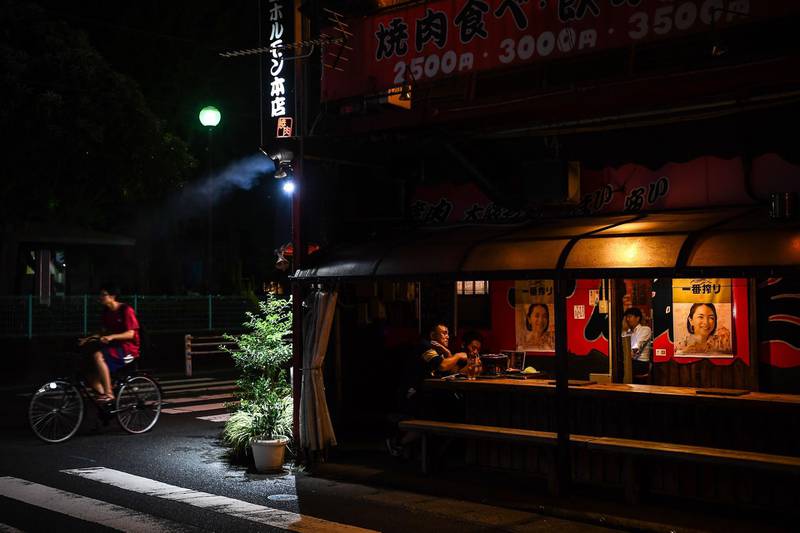 People have dinner in a restaurant before Typhoon Haishen approaches in Kagoshima, Kagoshima prefecture.  AFP