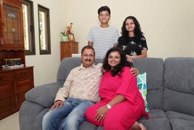 Rakhi and Ketan Jain live in a three-bedroom apartment with their two children, Kanisha and Viraj, in The Gardens. All photos: Pawan Singh / The National