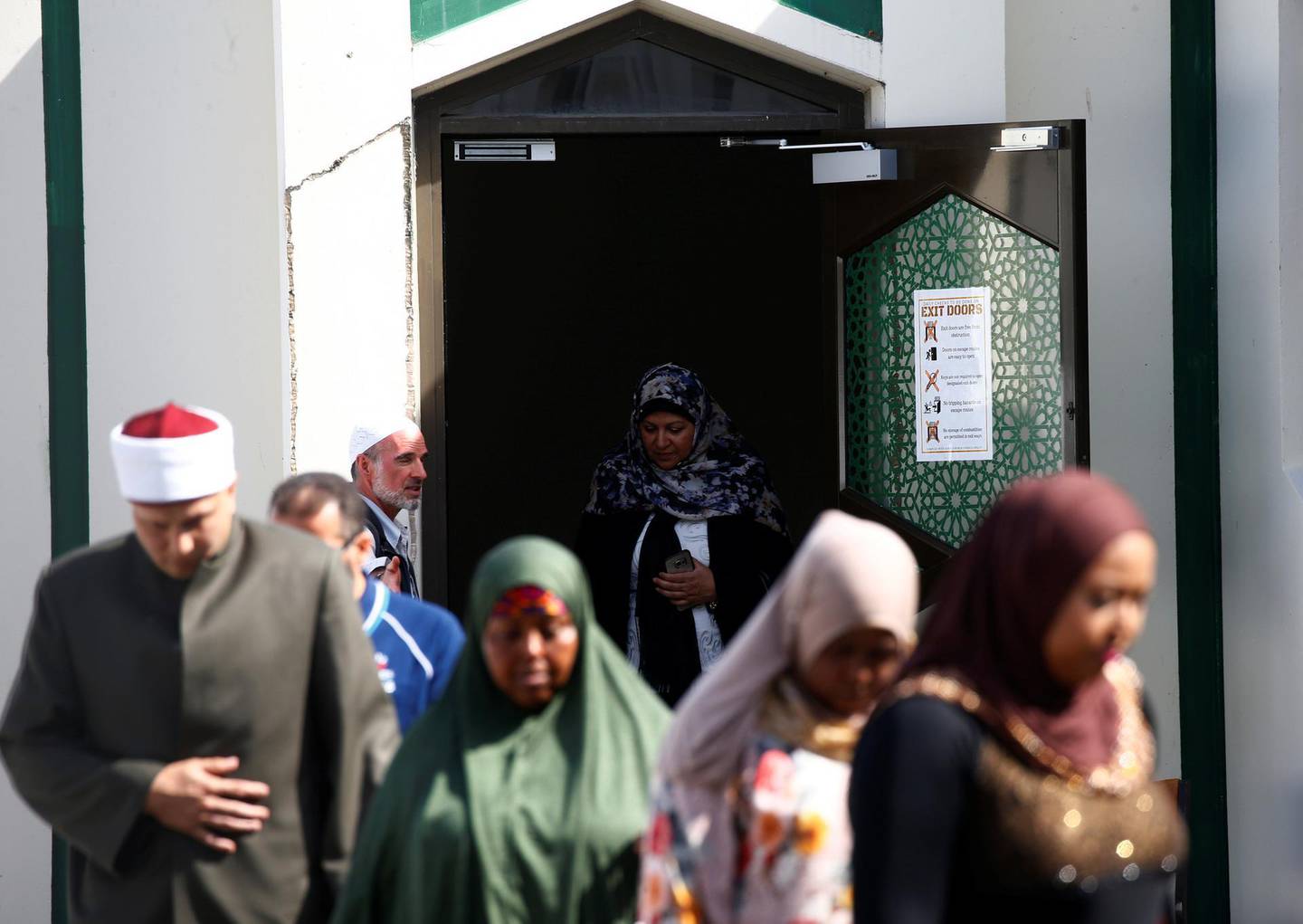 Members of the Muslim community visit Al-Noor mosque after it was reopened in Christchurch, New Zealand, March 23, 2019. REUTERS/Edgar Su