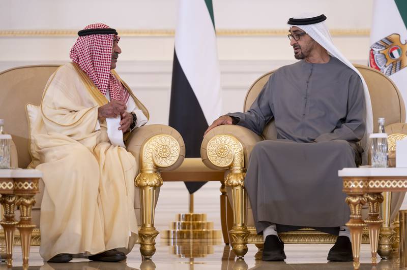 Saudi Arabia's Prince Muqrin bin Abdulaziz with President Sheikh Mohamed.