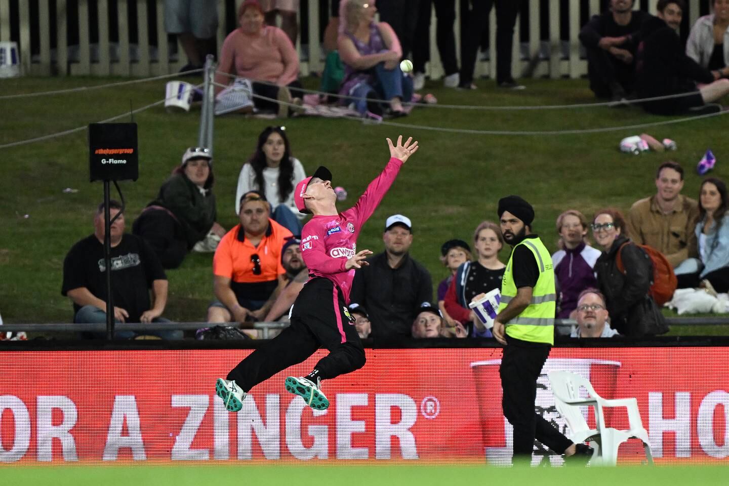 Jordan Silk of Sydney Sixers dives for a catch during their Big Bash League match against Hobart Hurricanes in Hobart last month. Getty Images
